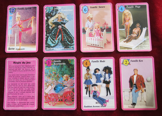 Barbie objets de collection jeu de cartes vintage de 7 familles - 1990 - Cartes à jouer Barbie Dolls