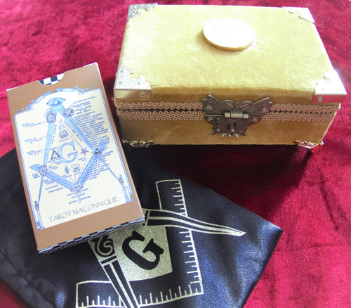 Tarot maçonnique + coffret en bois vintage | Cadeau maçon | boîte de maçon | Franc-maçon | Boussole et équerre | Pendentif maçonnique