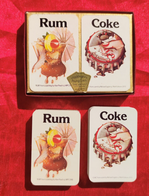 Coffret de cartes à jouer Rhum &amp; Coca, double jeu, 1970